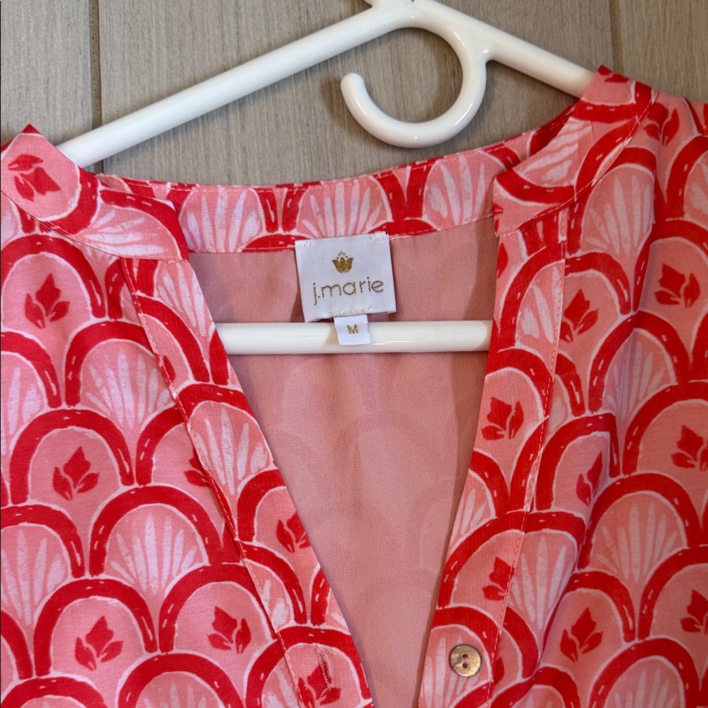 Vibrant Coral Patterned Button-Down Top - image 2